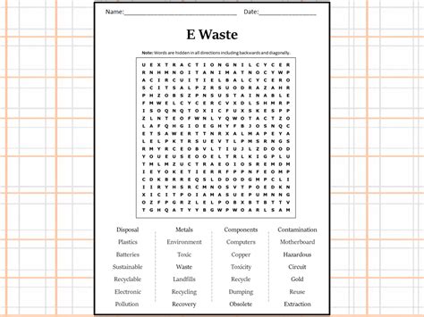 E Waste Word Search Puzzle Worksheet Activity Teaching Resources