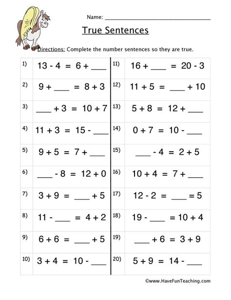 Number Sentence 3rd Grade