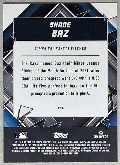 Shane Baz Rookie Card Topps Fire Gold Minted Tampa Bay Rays