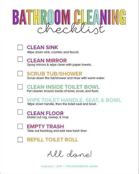 Printable Bathroom Cleaning Checklist Template - Printable Calendars AT ...