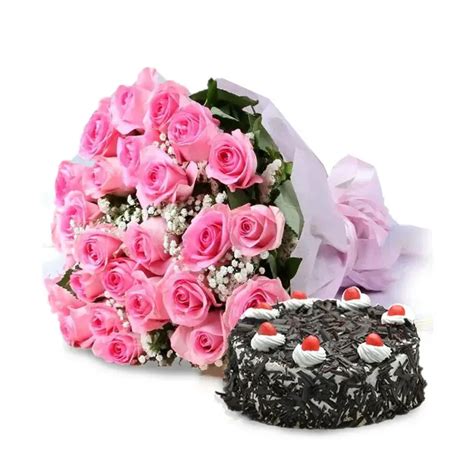 Pink Roses And Black Forest Cake Gulf Flora