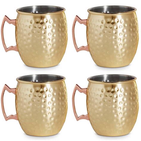 Moscow Mule Mugs Set Of Gold Hammered Effect Barrel Style Oz