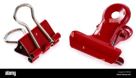 Red Binder Clips Isolated On White Stock Photo Alamy