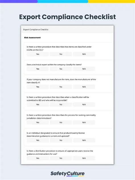 Free Export Compliance Checklist Pdf Safetyculture