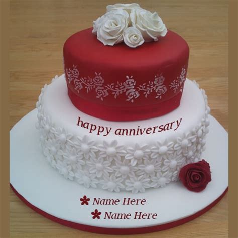 Red And White Anniversary Wishes Cakes