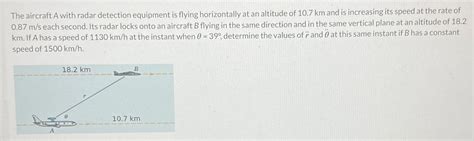 Solved The aircraft A with radar detection equipment is | Chegg.com