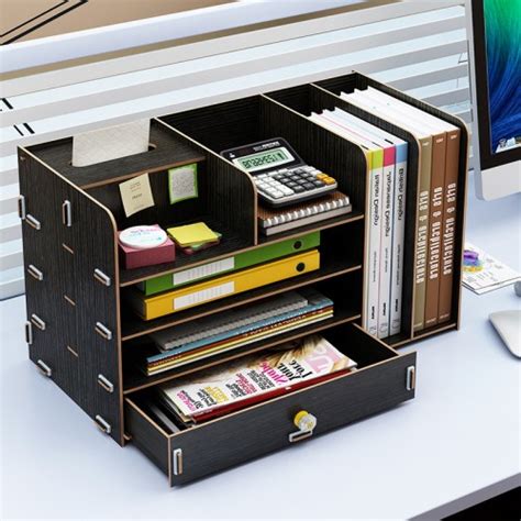 B06 L Desktop Wooden Storage Box Multi Layer Storage Racks With 1