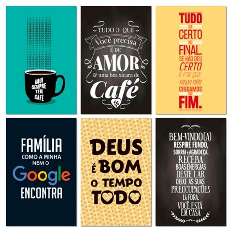 Kit 6 Placas Decorativas Frases Família Amor Café Giuliana Flores