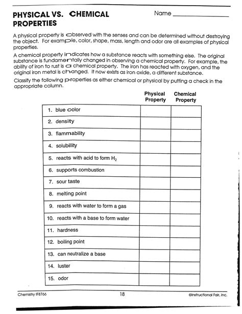 Physical And Chemical Change Worksheets