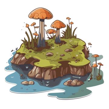 Bog Clipart Cartoon Island With Lots Of Mushrooms On It Vector Bog