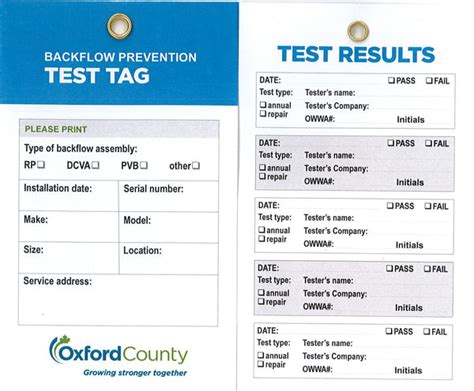 Backflow Test Tag Oxford County