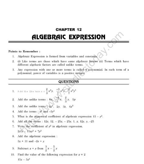 7th Grade Algebraic Expressions