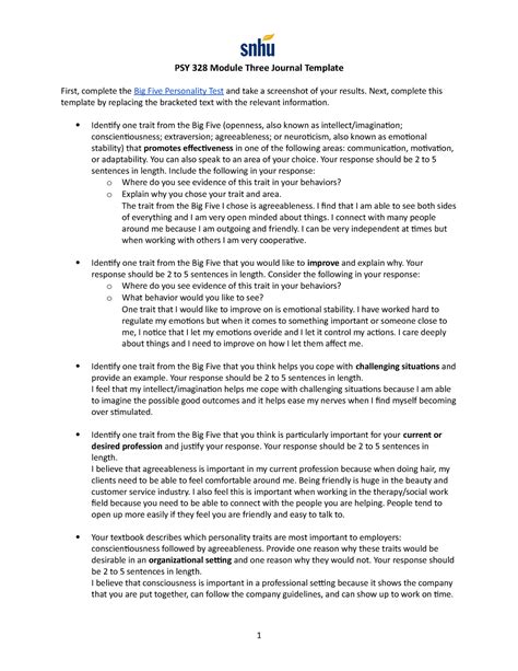 PSY 328 Module Three Journal Template PSY 328 Module Three Journal