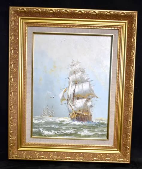 TABLEAU HUILE SUR toile marine bateaux navires école Française XXème