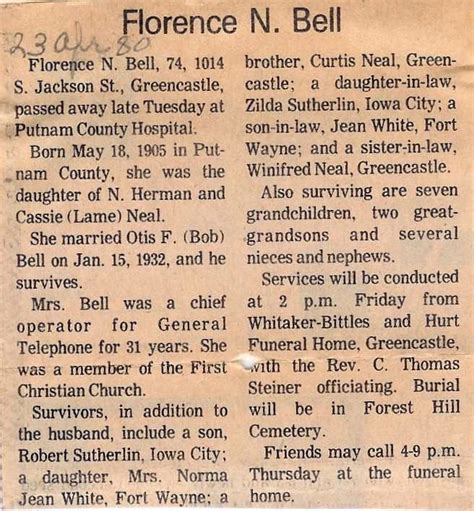 Florence Alma Neal Bell M Morial Find A Grave