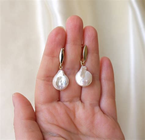 Pearl Teardrop Earrings Gold Latch Back Earrings With Baroque Etsy