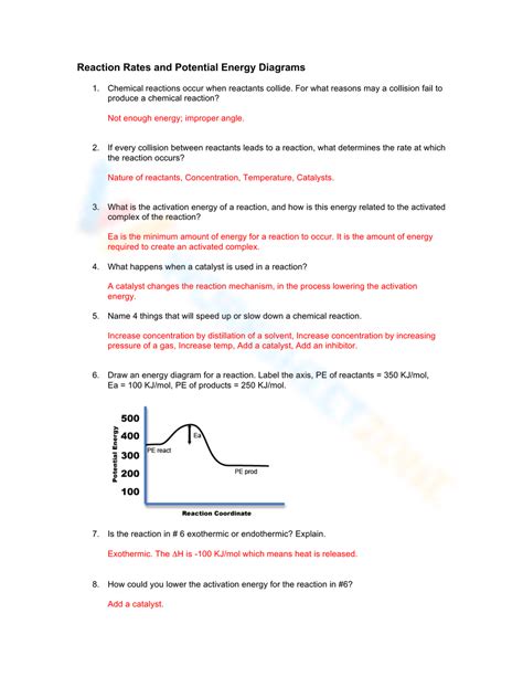 Potential Energy Diagram Worksheets