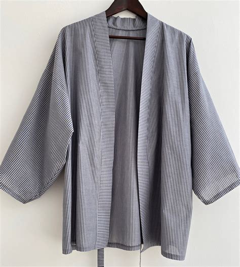 Men S Haori Kimono Jacket Lightweight Cotton Striped Noragi