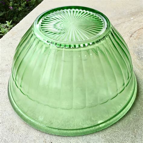 Large Green Depression Glass Bowl Decorative Vintage Etsy