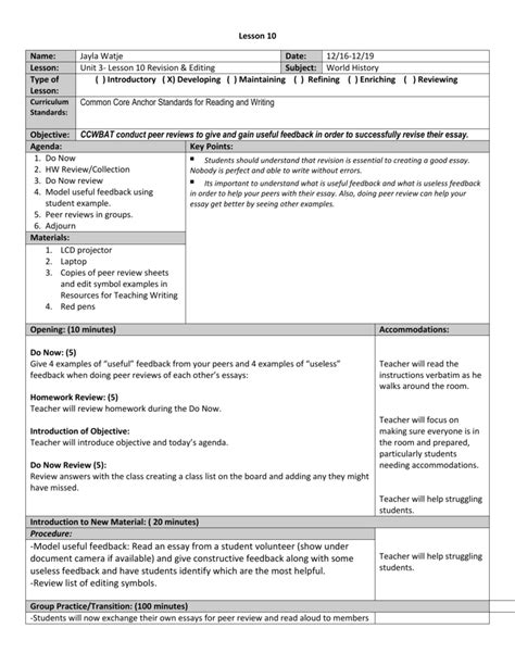 Lesson Plan 10 Revision And Editing