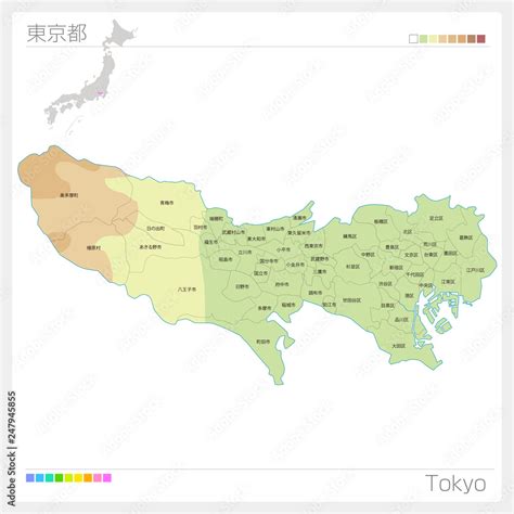 東京都の地図等高線色分け市町村区分け Stock ベクター Adobe Stock