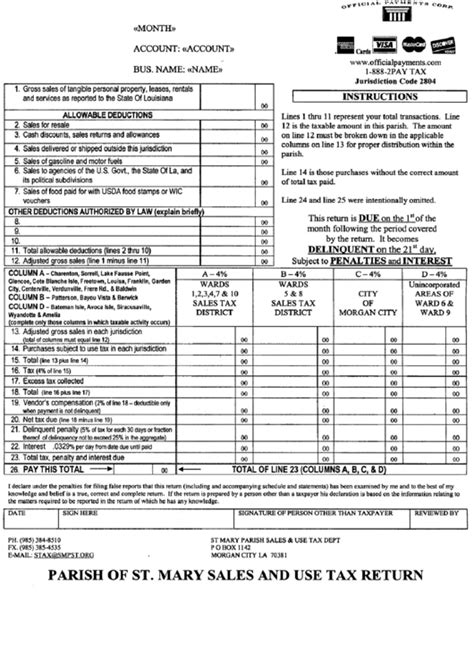 Sales And Use Tax Return Form Parish Of St Mary Printable Pdf Download