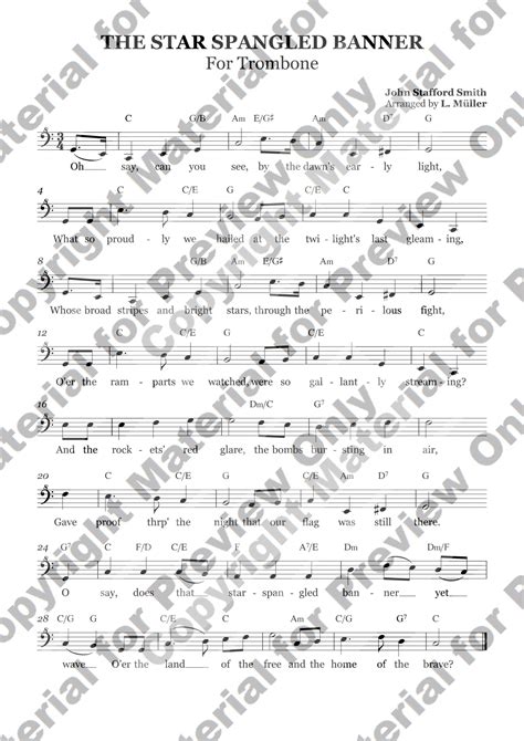 The Star Spangled Banner Trombone With Chords Arr L Müller By John Stafford Smith Sheet