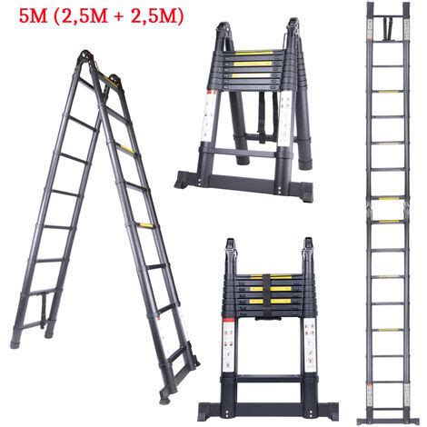 Scala Telescopica Pieghevole Metri Scaletta In Alluminio Con Barra