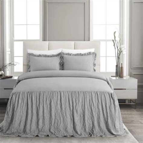 Chic Home Ashford 3 Piece Quilt Set Crinkle Crush Ruffled Drop Grey