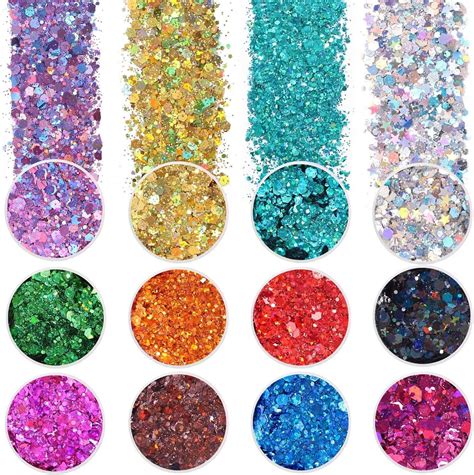 Holographic Chunky Glitter Set Of 12 Licool Craft Glitter For Resin Art Crafts