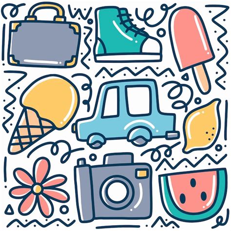 Premium Vector Hand Drawn Vacation Doodle Set With Icons And Design