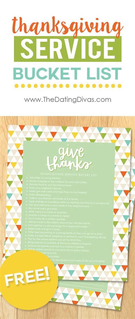 Printable Service Bucket Lists Thanksgiving Service Thanksgiving