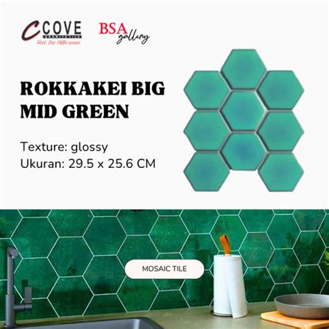 Jual MOSAIC TILE COVE BIG HEXAGON MID GREEN MOSAIK HIJAU GLOSSY