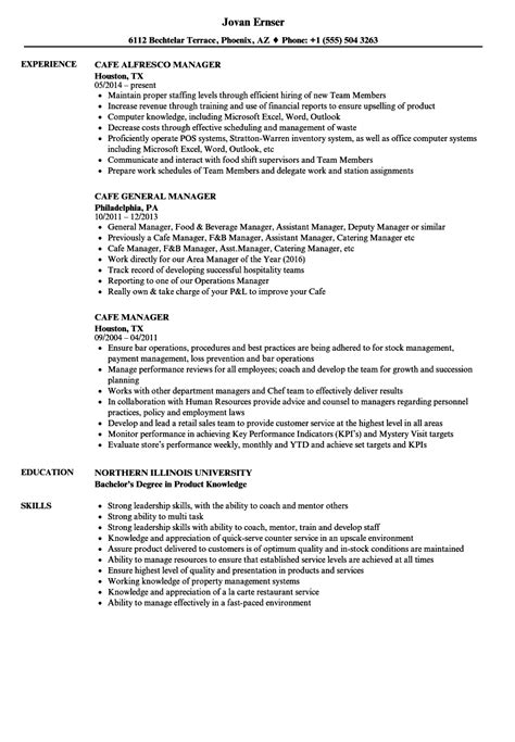 Cafe Manager Resume Samples Velvet Jobs