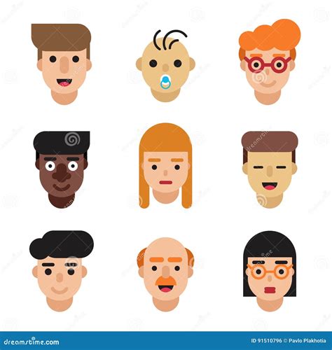 Avatars Dos Povos Ajustados Caras Lisas Modernas Dos Desenhos Animados