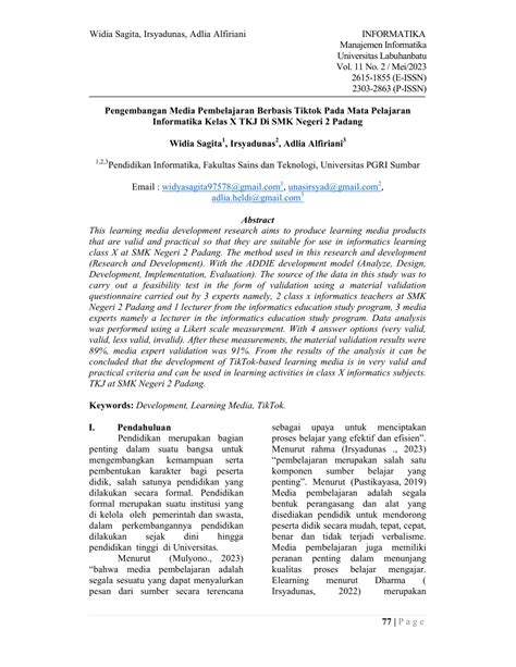 Pdf Pengembangan Media Pembelajaran Berbasis Tiktok Pada Mata Pelajaran Informatika Kelas X