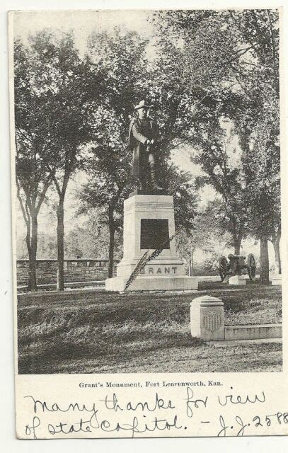 Postcard Fort Leavenworth KS Gen Grant Monument Cannon EBay