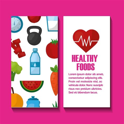 Premium Vector Healthy Lifestyle Banners Heart Fitness Fruits Vegetables