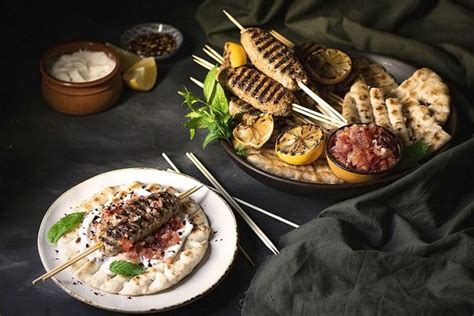 Minty Greek Lamb Kofta Kebabs With Yogurt And Tomato Sauce