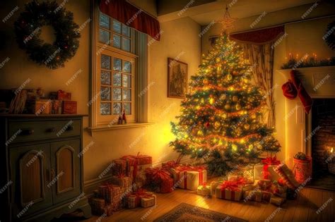 Premium Photo | Christmas scene in house with christmas tree ...