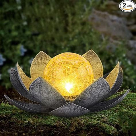 Cubilan Garden Solar Light Outdoor Crackle Globe Glass Lotus