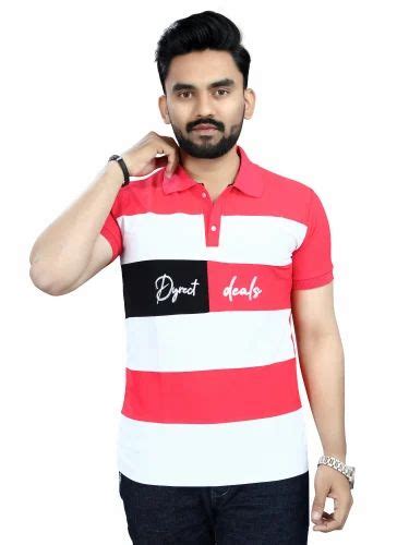 Poly Cotton Striped Men Color Block Polo Neck T Shirt At Rs 199 Piece