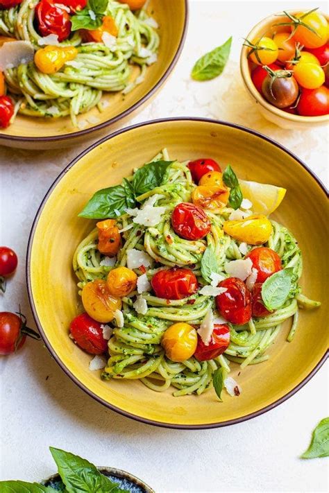 Creamy Avocado Pesto Pasta With Blistered Tomatoes Two Peas And Their Pod