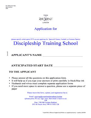 Fillable Online Ywamlondonradiant Sports Dts Application Docx Fax Email