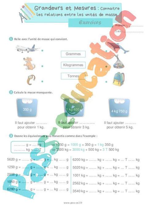 Connaitre Les Relations Entre Les Unit S De Masse Exercices De