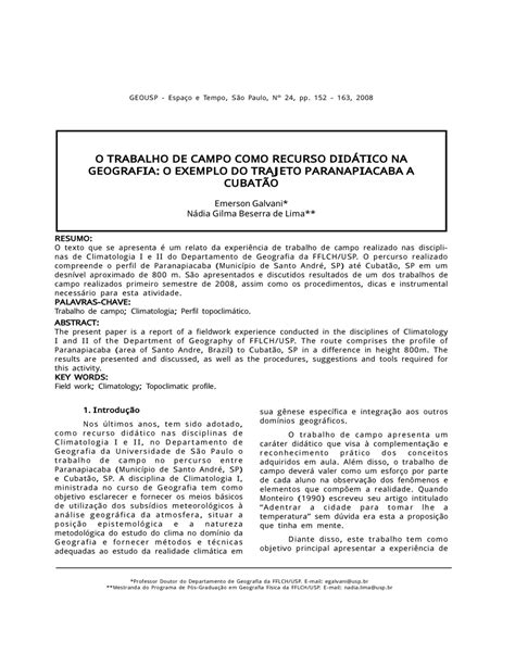 PDF O TRABALHO DE CAMPO COMO RECURSO DIDÁTICO NA GEOGRAFIA O EXEMPLO