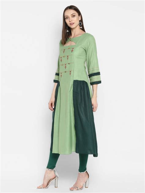 Light Green Embroidered Cotton Silk Embroidered Kurtis Aelicia 3257033