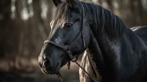 The Black Horse Is Standing On A Beach By The Ocean Background Black