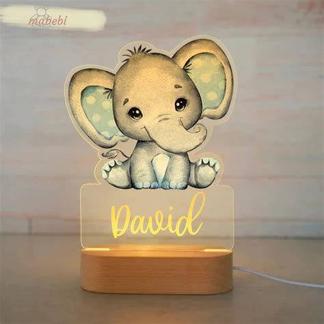 Olifant Led Nachtlampje Gepersonaliseerde Lamp Voor Kinderen Mabebi