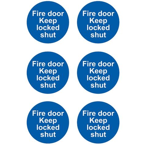 Fire Door Keep Locked Sign 100 X 100mm Pack 6 Self Adhesive Selco